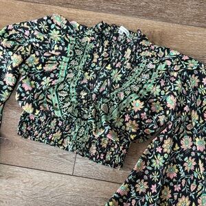 Floral Long bell Sleeve Crop Top one size
